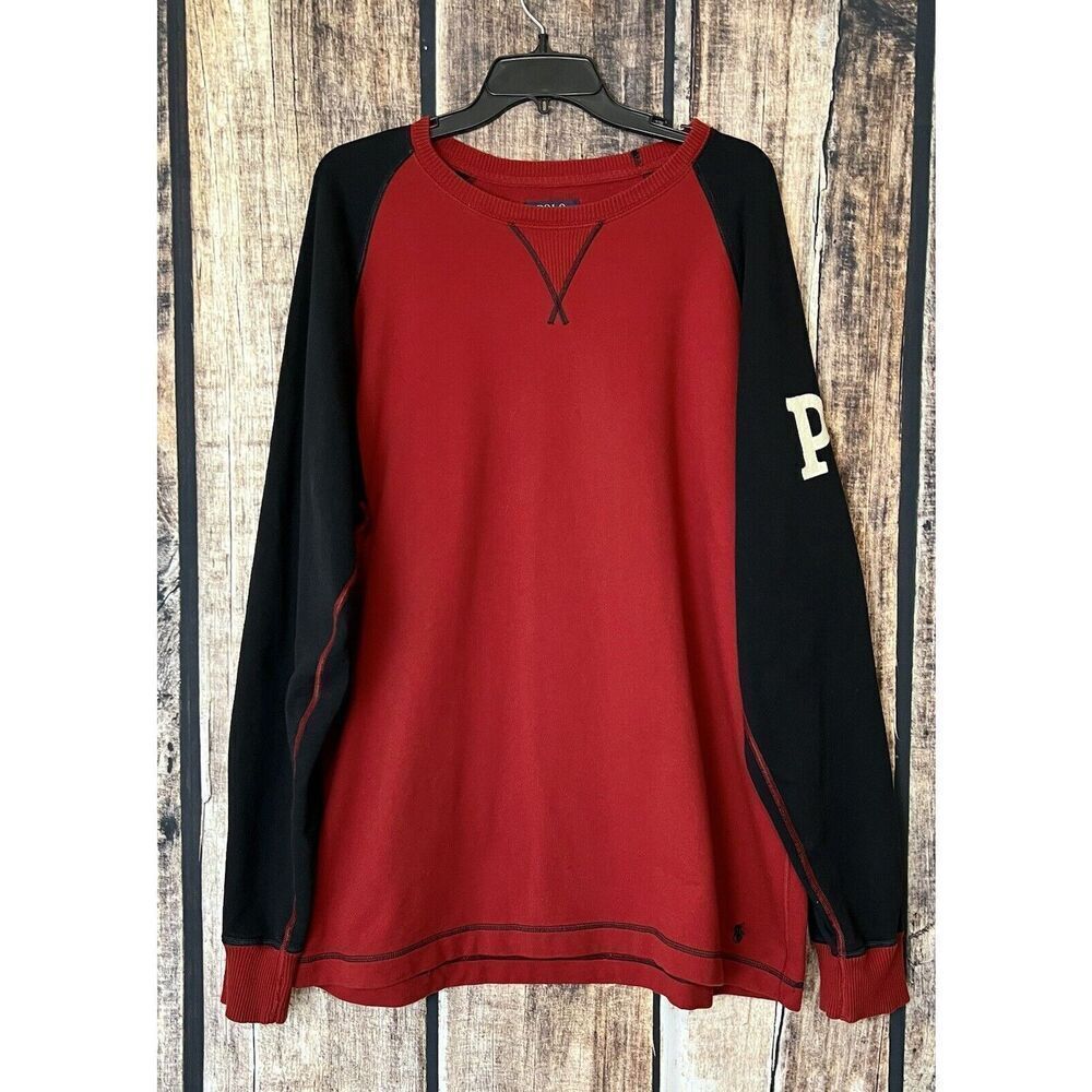 Polo Ralph Lauren Vtg Baseball Crew neck Shirt XXL Red Navy